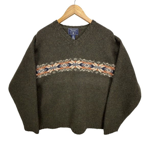 American Eagle‎ 100% Lambswool Sweater Mens XL Brown EUC - Picture 1 of 8